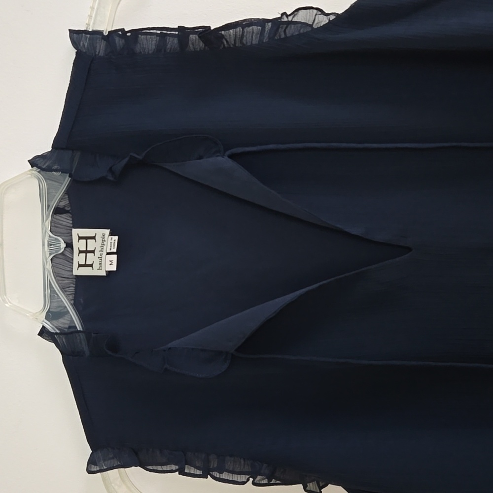 Haute Hippie Navy Ruffle Trim Blouse - Picture 2 of 11
